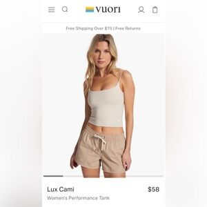 Vuori Lux Cami XS cream, shelf bra, like new